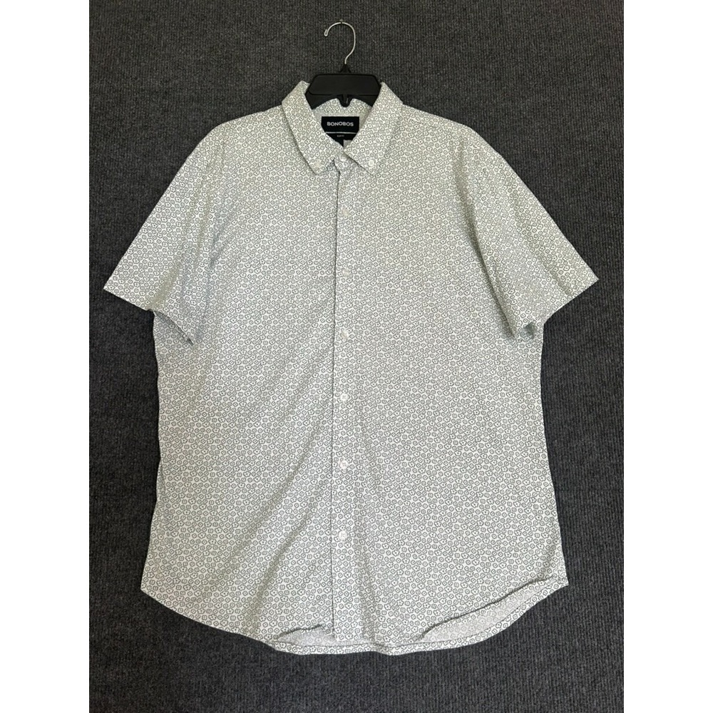 Bonobos Men's Shirt Large Slim Fit Short Sleeve Button Down Blue Floral Preppy